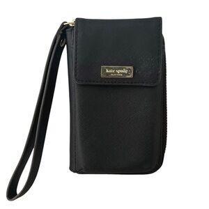 Kate Spade Women’s Black Textured Wristlet  Wallet Gold Hardware